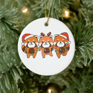 Décoration En Céramique Panda rouge Animaux de Noël mignons Pandas rouges