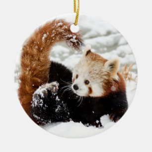 Décoration En Céramique Panda rouge jouant dans l'ornement en céramique d