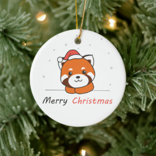 Décoration En Céramique Panda Rouge Noël Neige Animaux d'hiver Pandas