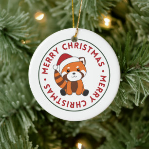 Décoration En Céramique Panda Rouge Noël Neige Hiver Animaux Pandas Cer