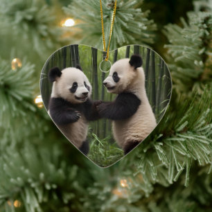 Décoration En Céramique Pandas Bébés En Jeu Dans Une Forêt De Bambou,