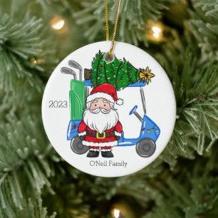 Décoration En Céramique Panier de golf bleu personnalisé Père Noël Christm