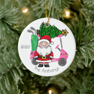 Décoration En Céramique Panier de golf rose personnalisé Père Noël Christm