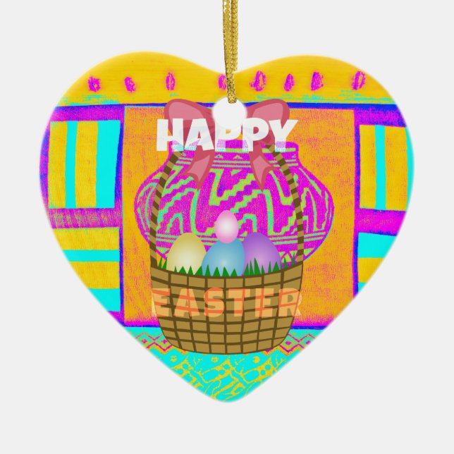 Décoration En Céramique Panier de Pâques et d'Oeufs inspirés de l'Afrique  (Devant)