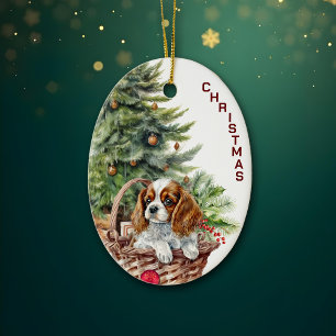 Décoration En Céramique Panier en osier de chiot Spaniel Noël