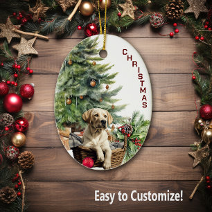 Décoration En Céramique Panier en osier de Labrador Retriever pour Noël