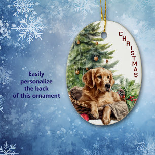 Décoration En Céramique Panier en osier pour chien d'or Retriever Noël