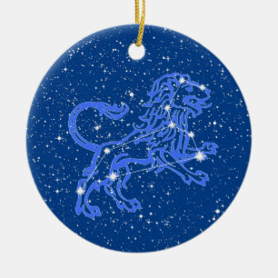 Décoration En Céramique Panneau Leo Zodiac avec étoiles sur bleu profond