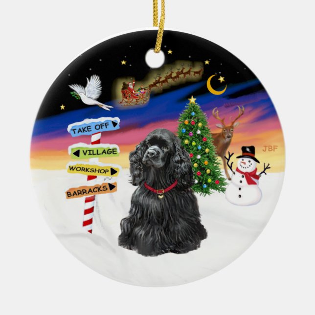 Décoration En Céramique Panneaux de Noël - Cocker Spaniel noir (Devant)