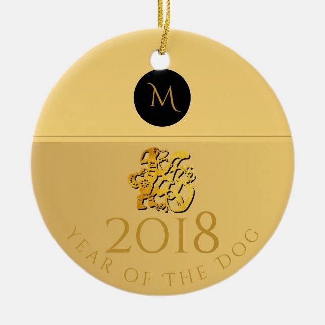 Décoration En Céramique Papier de chien chinois or 2018 Monogramme R Ornam (Devant)