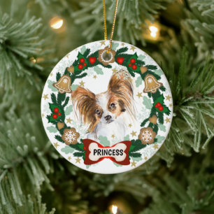 Décoration En Céramique Papillion Dog Christmas Cug Cookie Wreath