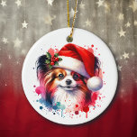 Décoration En Céramique Papillon Chien à Santa Hat Noël Personnalisé<br><div class="desc">Chien chiot de Papillon mignon personnalisé ornement de Noël. Si vous possédez un Papillon cette photo d'aquarelle douce est parfaite!</div>