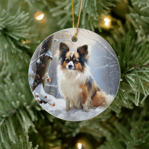 Décoration En Céramique Papillon Noël sous la neige Christmas