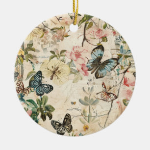 Décoration En Céramique Papillons et fleurs vintages