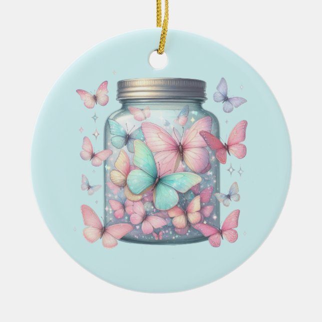 Décoration En Céramique Papillons Fantaisistes dans un Pot (Devant)