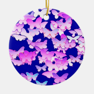 Décoration En Céramique Papillons, lavande et bleu foncé