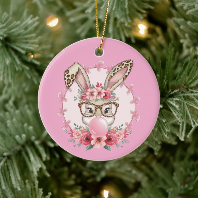 Décoration En Céramique Pâques mignonne Floral Bunny Leopard cadeau (Arbre)