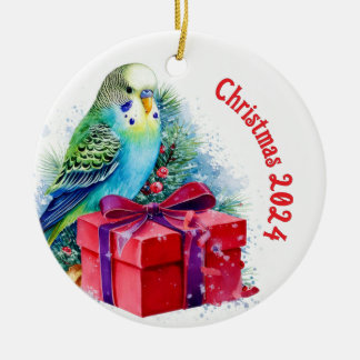 Décoration En Céramique Parakeet bleu mignonne et cadeau de Noël