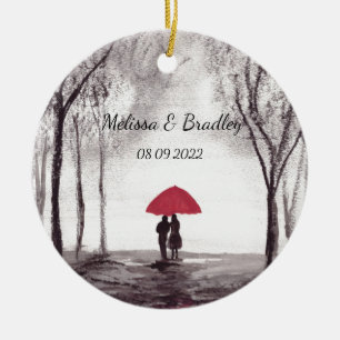 Décoration En Céramique Parapluie rouge amour couple Jeunes mariés Mariage