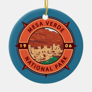 Décoration En Céramique Parc national de Mesa Verde Emblem Retro Compass