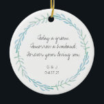 Décoration En Céramique Parents of the Groom Ornament Gift - Beach Blue<br><div class="desc">Simple and sweet keepsake "parents of the groom" ornament gift. The artwork is simple and elegant with a wreath of natural blues and greens, while the text is from the heart. A beachy, simple, natural vibe, great gift for groom to give his parents the day before the wedding or on...</div>