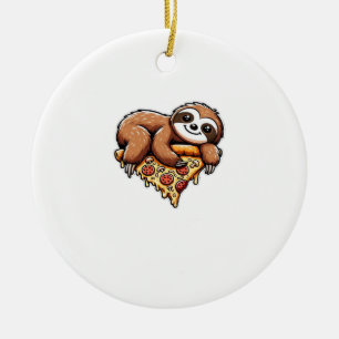 Décoration En Céramique Paresseux drôle mangeant de la Pizza, Animal Kawai