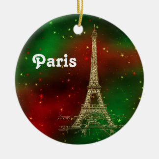 Décoration En Céramique Paris Skyline Tour Eiffel Rouge Vert Noël étoilé