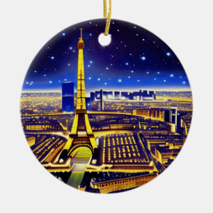 Décoration En Céramique Paris sous un ciel étoilé violet