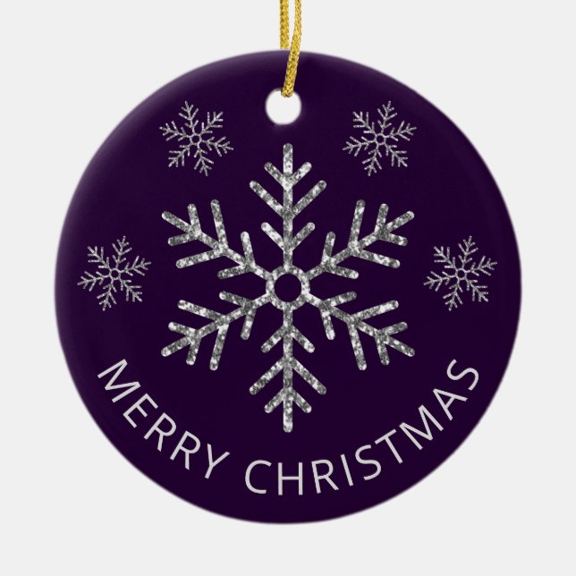 Décoration En Céramique Parties scintillant d'argent violet de Noël Flocon (Devant)