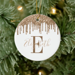Décoration En Céramique Parties scintillant d'or Monogramme Festive