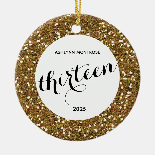 Décoration En Céramique Parties scintillant d'or personnalisée 13e anniver (Devant)