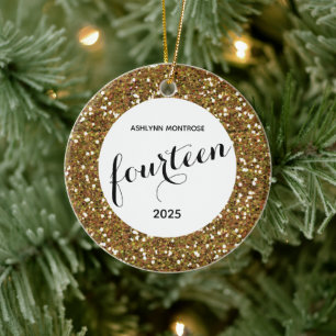 Décoration En Céramique Parties scintillant d'or personnalisée 14e anniver