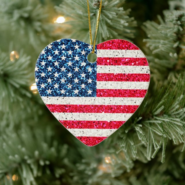 Décoration En Céramique Parties scintillant Heart Patriotic American USA F (Arbre)