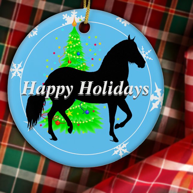 Décoration En Céramique Paso Fino Horse Silhouette Joyeuses Vacances (Paso Fino Horse Silhouette Happy Holidays Ceramic Ornament)