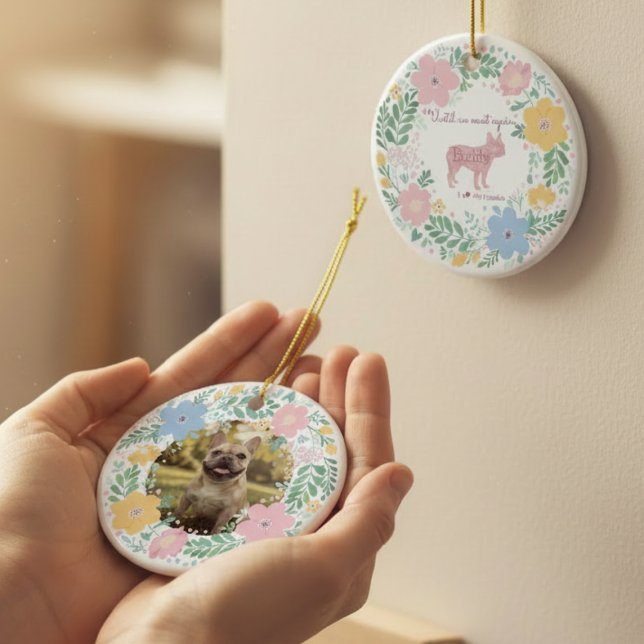 Décoration En Céramique Pastel Pink Floral French Bulldog Custom Photo (Créateur téléchargé)