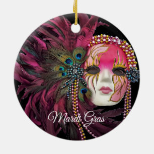 Décoration En Céramique Pâtes, plumes et masques Mardi Gras