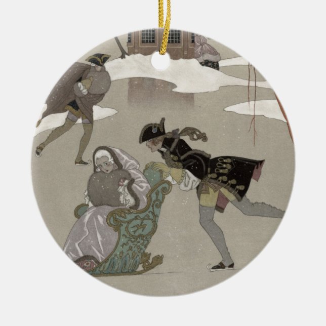 Décoration En Céramique Patinage de glace sur le lac congelé, illustration (Devant)