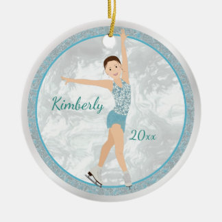 Décoration En Céramique Patinage Figure Brunette En Aqua