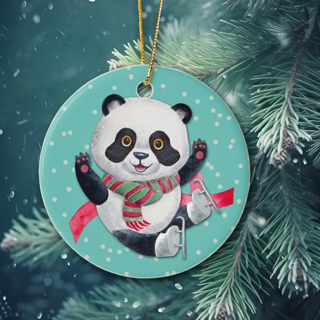 Décoration En Céramique Patinage Panda Bear Grand-enfant Noël (Créateur téléchargé)