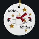 Décoration En Céramique Patinage sur glace Snowman Keepsaké Ornament<br><div class="desc">Un bonhomme de neige avec une longue patinoire rouge foulard entouré d'étoiles d'or et le texte dit "Hahh... Hiver !" sur notre ornement de vacances de Snowman de patinage sur glace.</div>