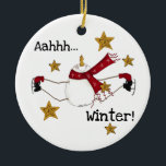 Décoration En Céramique Patinage sur glace Snowman Keepsaké Ornament<br><div class="desc">Un bonhomme de neige avec une longue patinoire rouge foulard entouré d'étoiles d'or et le texte dit "Hahh... Hiver !" sur notre ornement de vacances de Snowman de patinage sur glace.</div>