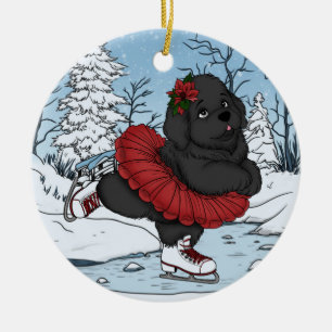 Décoration En Céramique Patinage sur glace Terre-Neuve chiot hiver merveil
