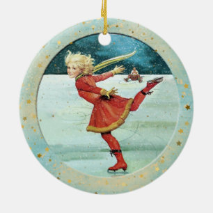 Décoration En Céramique Patinage Vintage de Noël