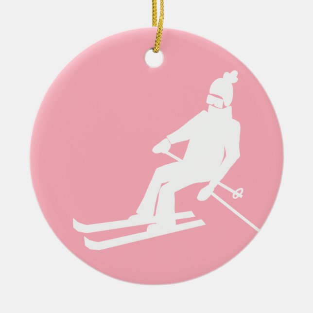 Décoration En Céramique Patineur Rétro Minimaliste Hiver Rose Blanc (Devant)