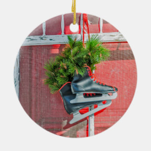 Décoration En Céramique Patins à glace rouge et noir à la porte