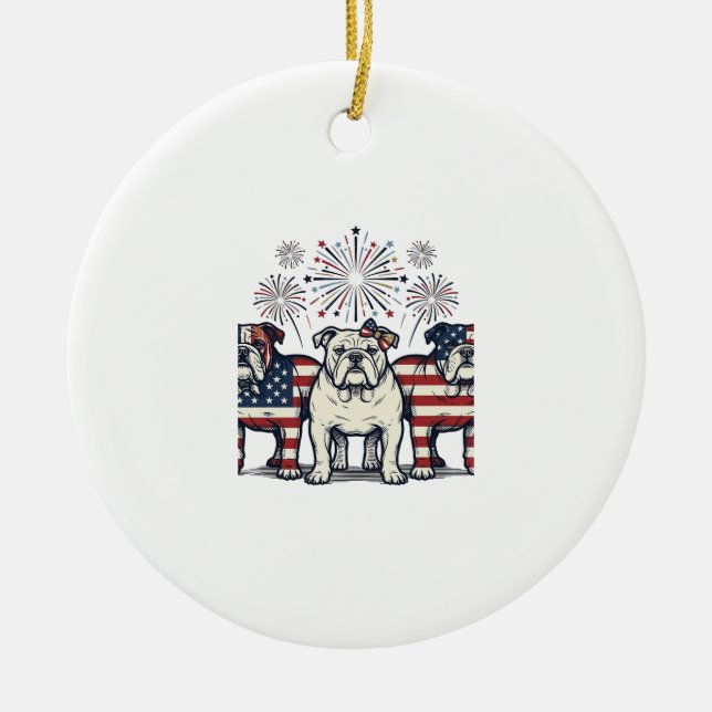 Décoration En Céramique Patriotic Bulldog Fireworks Vintage Engraving Desi (Devant)