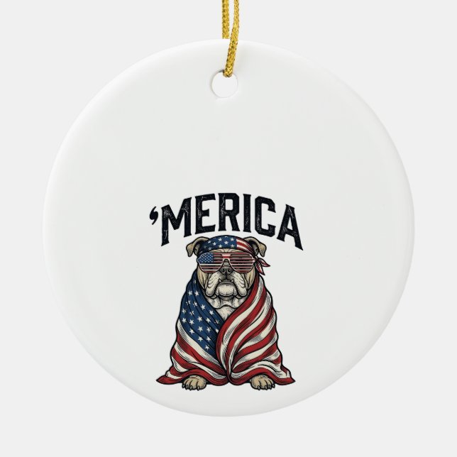Décoration En Céramique Patriotic Bulldog 'Merica Vintage Vector Shirt Des (Devant)