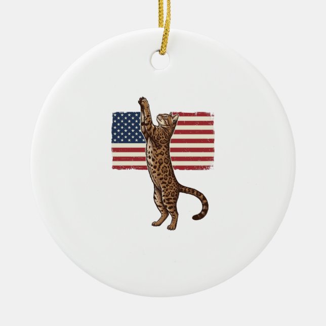 Décoration En Céramique Patriotic Cat American Flag Vintage Vector Design_ (Devant)