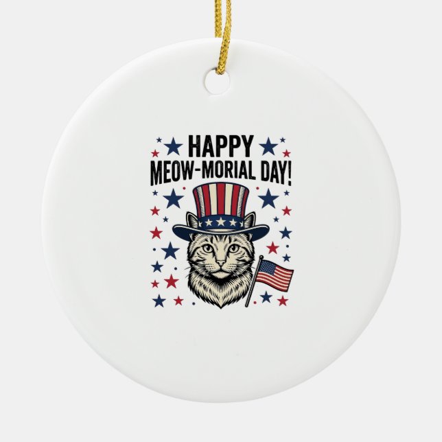 Décoration En Céramique Patriotic Cat Meow-Morial Day Vintage Vector Desig (Devant)