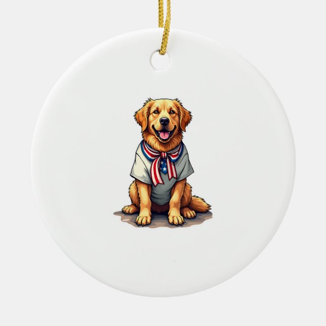 Décoration En Céramique Patriotic Golden Dog Vintage Engraving Shirt 2 (Devant)